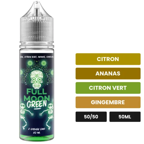 E-liquide Green de Full Moon, 50 ml, saveurs citron, ananas, citron vert et 2 autres, sans nicotine — prêt à booster de.