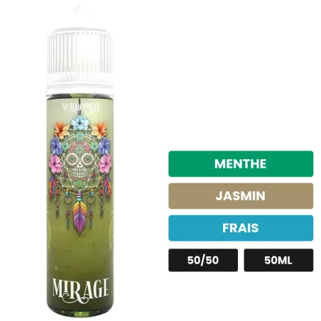 E-liquide Mirage de Full Moon, 50 ml, saveurs menthe, jasmin et frais, sans nicotine — prêt à booster de nicotine.