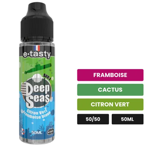 E-liquide Sub'A d'E.Tasty, 50 ml, saveurs framboise, cactus et citron vert, sans nicotine — prêt à booster de nicotine.