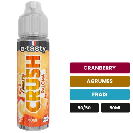 E-liquide Paloma d'E.Tasty, 50 ml, saveurs cranberry, agrumes et frais, sans nicotine — prêt à booster de nicotine.