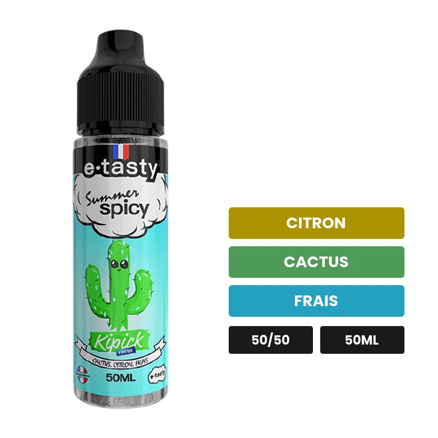 E-liquide Fresh Kipick d'E.Tasty, 50 ml, saveurs citron, cactus et frais, sans nicotine — prêt à booster de nicotine.