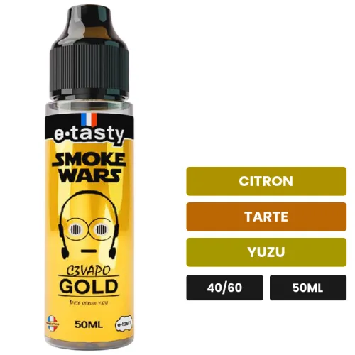 E-liquide C3vapo Gold d'E.Tasty, 50 ml, saveurs citron, tarte et yuzu, sans nicotine — prêt à booster de nicotine.