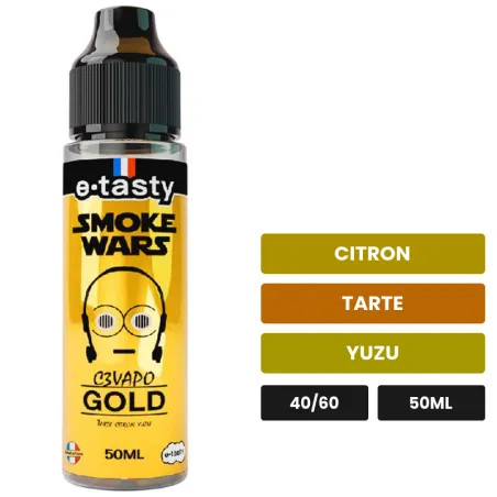 E-liquide C3vapo Gold d'E.Tasty, 50 ml, saveurs citron, tarte et yuzu, sans nicotine — prêt à booster de nicotine.