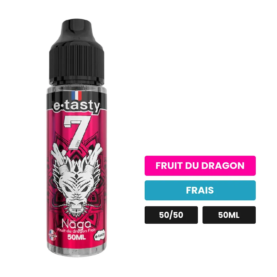 E-liquide Naga d'E.Tasty, 50 ml, saveurs fruit du dragon et frais, sans nicotine — prêt à booster de nicotine.