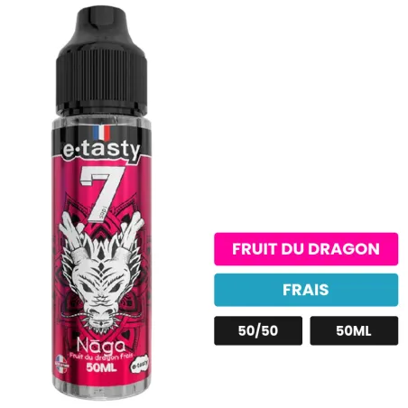 E-liquide Naga d'E.Tasty, 50 ml, saveurs fruit du dragon et frais, sans nicotine — prêt à booster de nicotine.