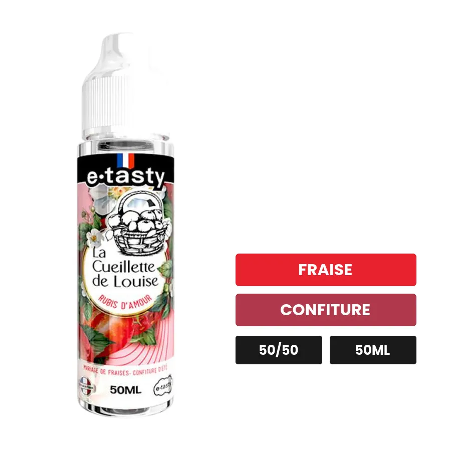 E-liquide Rubis d'Amour d'E.Tasty, 50 ml, saveurs fraise et confiture, sans nicotine — prêt à booster de nicotine.