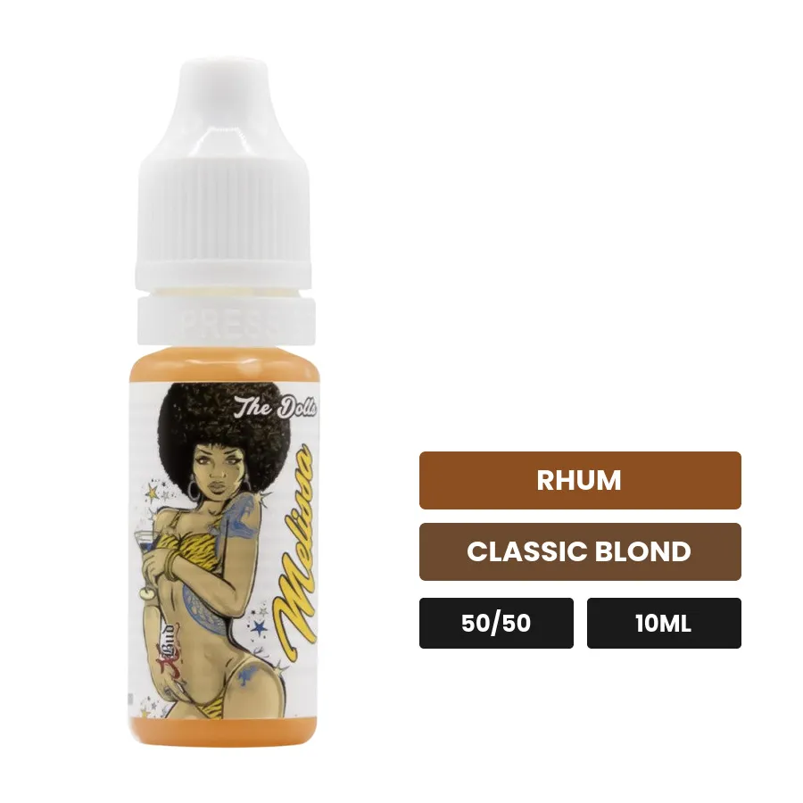 E-liquide Melissa de Liquideo, 10 ml, saveurs rhum et classic blond.