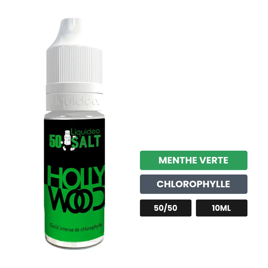 E-liquide Hollywood de Liquideo, 10 ml, saveurs menthe verte et chlorophylle.