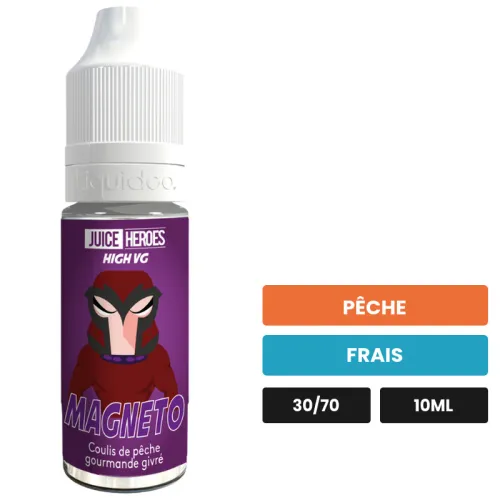 E-liquide Magneto de Liquideo, 10 ml, saveurs pêche et frais.