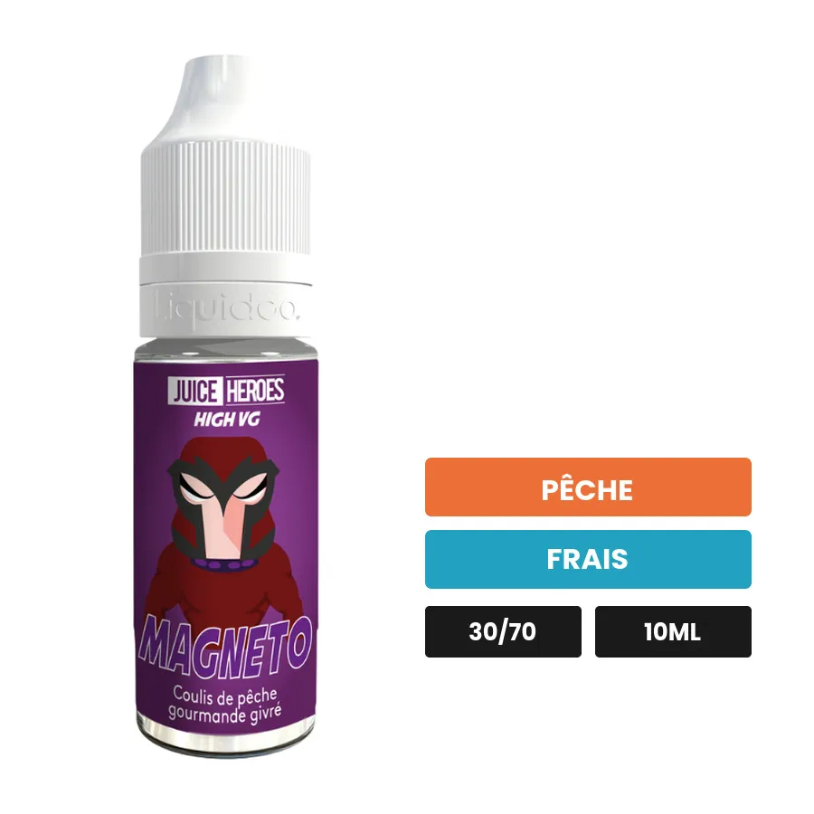 E-liquide Magneto de Liquideo, 10 ml, saveurs pêche et frais.