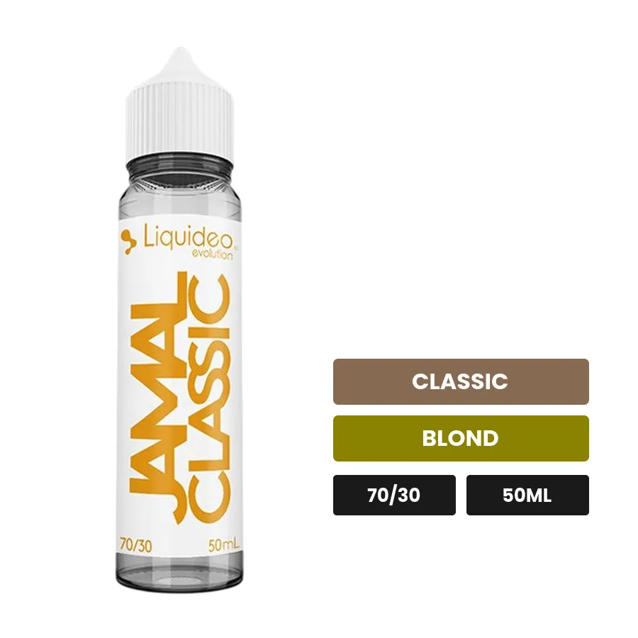E-liquide Jamal Classic de Liquideo, 50 ml, saveurs classic et blond, sans nicotine — prêt à booster de nicotine.
