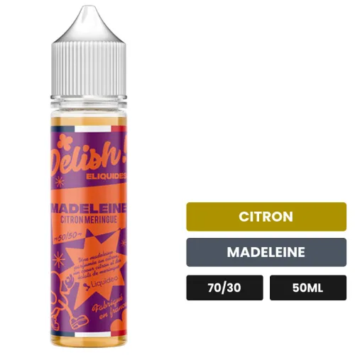 E-liquide Madeleine Citron Meringuée de Liquideo, 50 ml, saveurs citron et madeleine, sans nicotine — prêt à booster de.