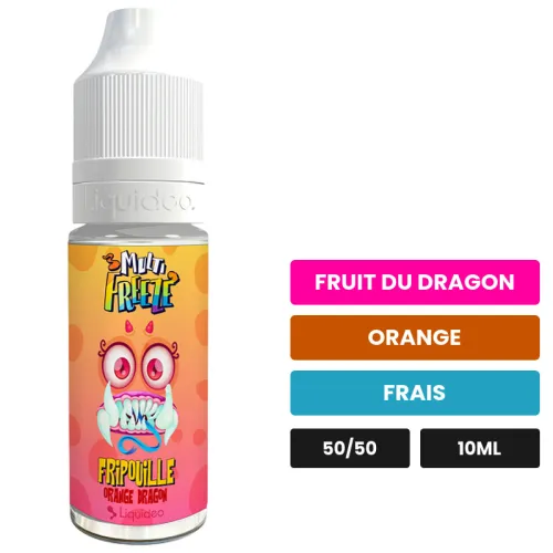 E-liquide Fripouille de Liquideo, 10 ml, saveurs fruit du dragon, orange et frais, 3 mg de nicotine.