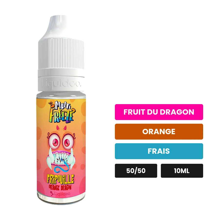 E-liquide Fripouille de Liquideo, 10 ml, saveurs fruit du dragon, orange et frais, 3 mg de nicotine.