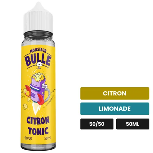 E-liquide Citron Tonic de Liquideo, 50 ml, saveurs citron et limonade, sans nicotine — prêt à booster de nicotine.