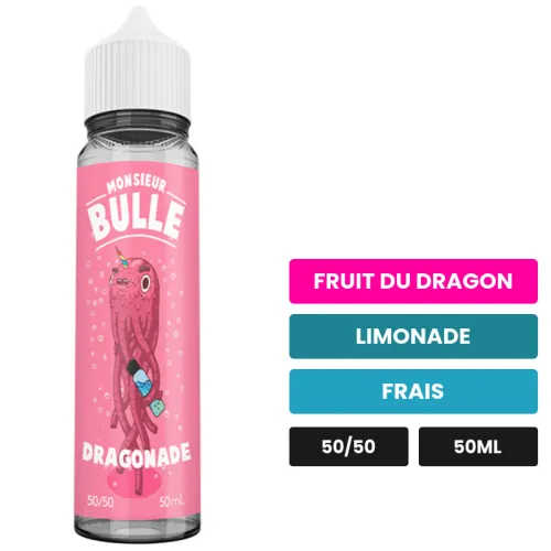 E-liquide Dragonade de Liquideo, 50 ml, saveurs fruit du dragon, limonade et frais, sans nicotine — prêt à booster de.
