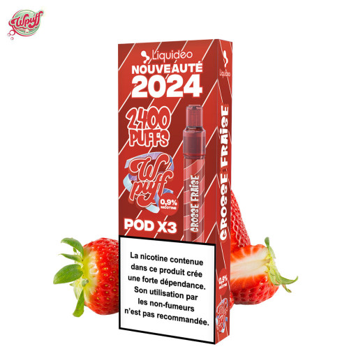 Kit Grosse Fraise batterie + 3 cartouches 2400 puffs - Wpuff 2.0 by Liquideo