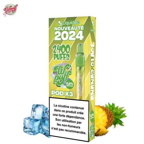 Kit Ananas Glacé batterie + 3 cartouches 2400 puffs - Wpuff 2.0 by Liquideo