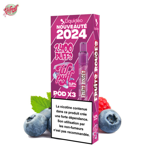 Kit Fruits Rouges batterie + 3 cartouches 2400 puffs - Wpuff 2.0 by Liquideo