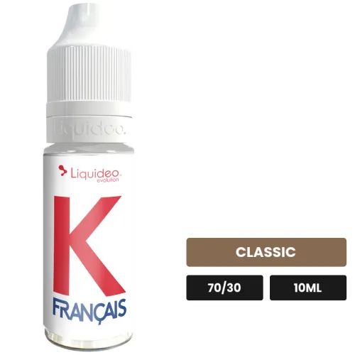E-liquide K Français de Liquideo, 10 ml, saveur classic, 3 mg de nicotine.