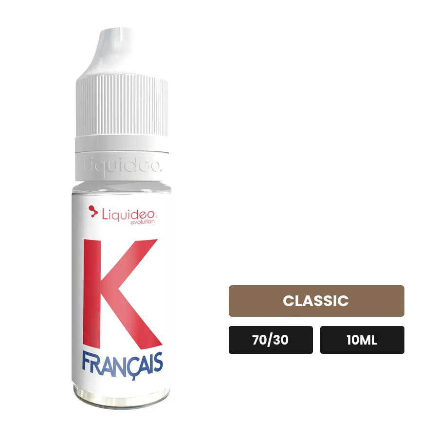E-liquide K Français de Liquideo, 10 ml, saveur classic, 3 mg de nicotine.
