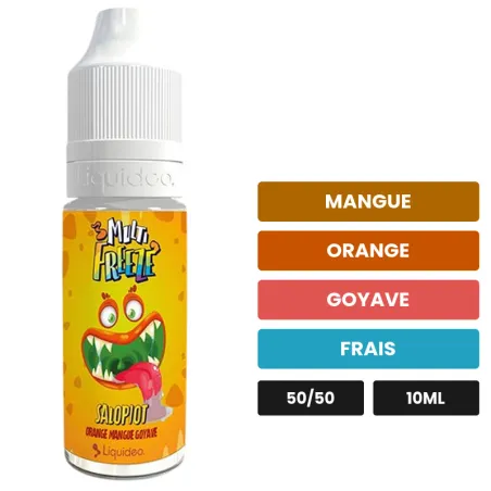 E-liquide Salopiot de Liquideo, 10 ml, saveurs mangue, orange, goyave et 1 autre.