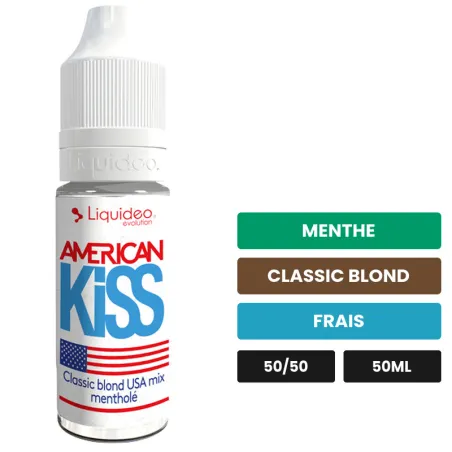 E-liquide American Kiss de Liquideo, 50 ml, saveurs menthe, classic blond et frais.