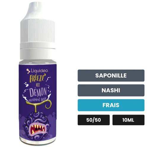 E-liquide Ice Demon de Liquideo, 10 ml, saveurs saponille, nashi et frais.