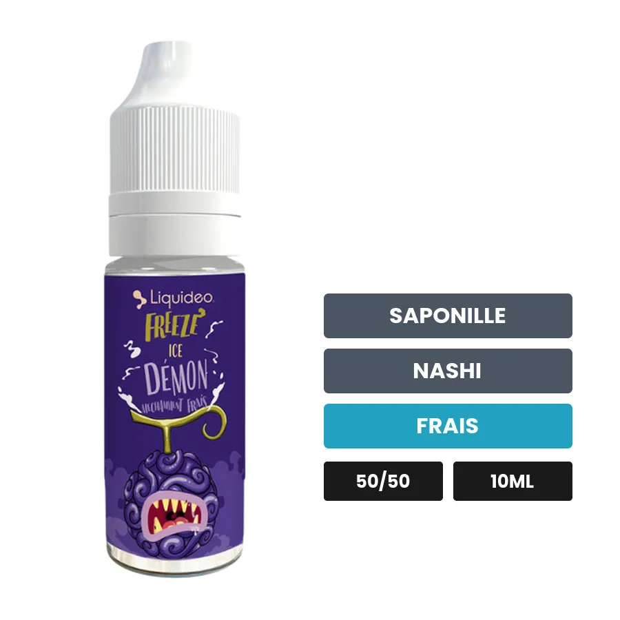 E-liquide Ice Demon de Liquideo, 10 ml, saveurs saponille, nashi et frais.