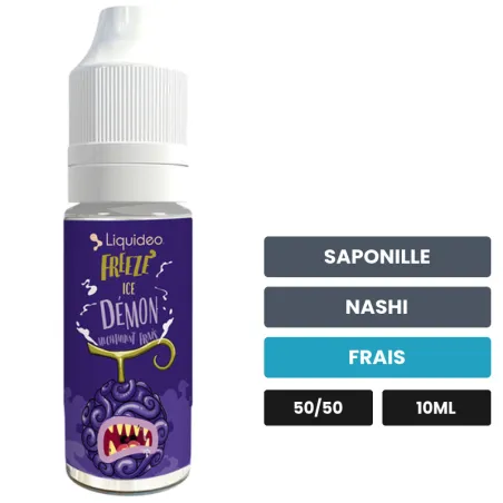 E-liquide Ice Demon de Liquideo, 10 ml, saveurs saponille, nashi et frais.