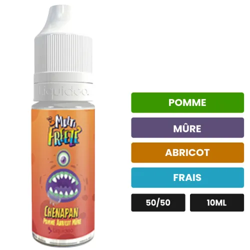 E-liquide Chenapan de Liquideo, 10 ml, saveurs pomme, mûre, abricot et 1 autre.