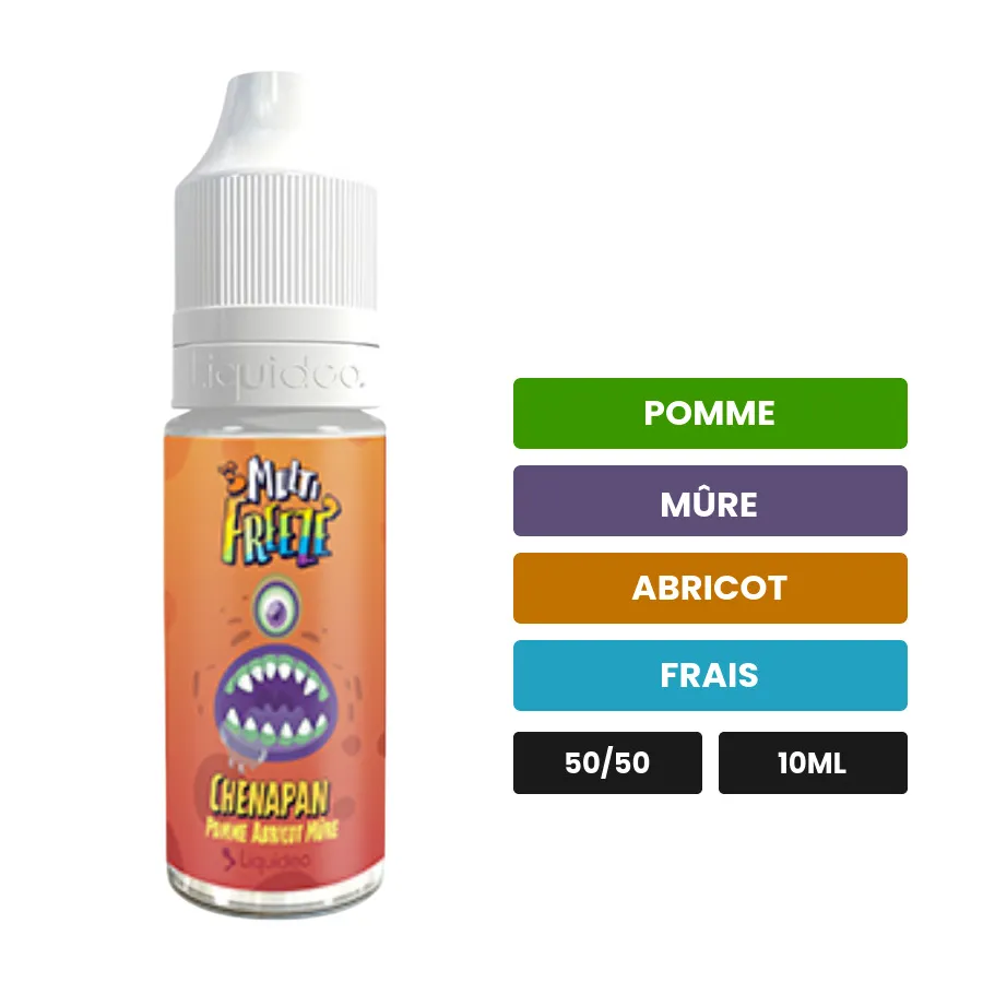 E-liquide Chenapan de Liquideo, 10 ml, saveurs pomme, mûre, abricot et 1 autre.