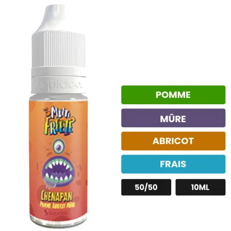 E-liquide Chenapan de Liquideo, 10 ml, saveurs pomme, mûre, abricot et 1 autre.