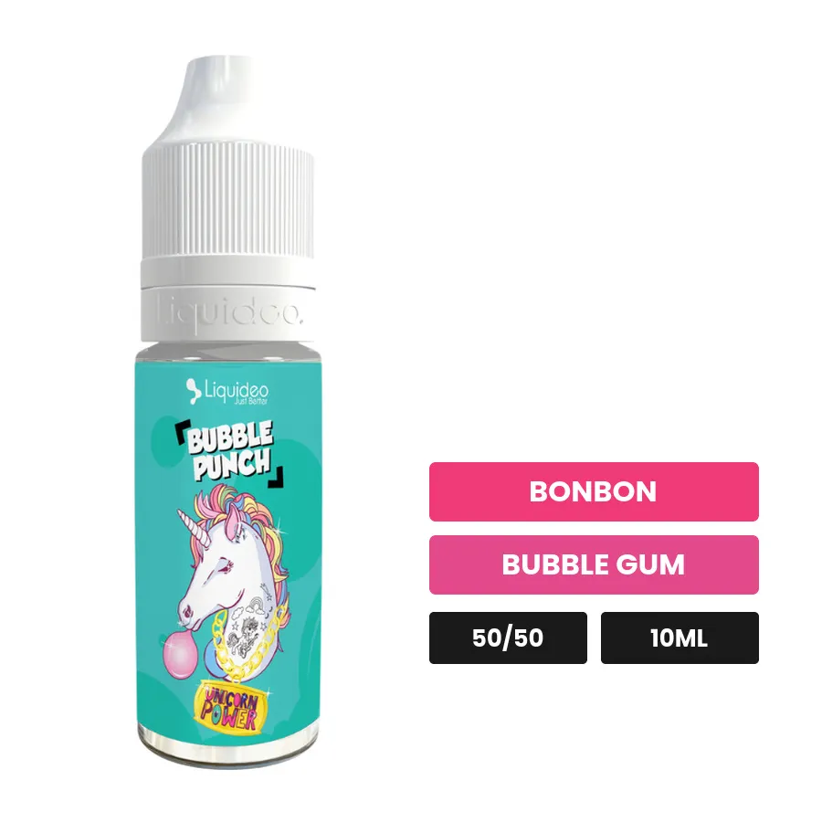E-liquide Bubble Punch de Liquideo, 10 ml, saveurs bonbon et bubble gum.