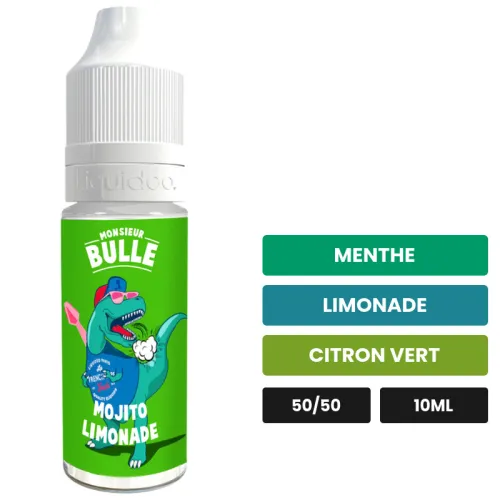 E-liquide Mojito Lemonade de Liquideo, 10 ml, saveurs menthe, limonade et citron vert, contient de la nicotine — taux.