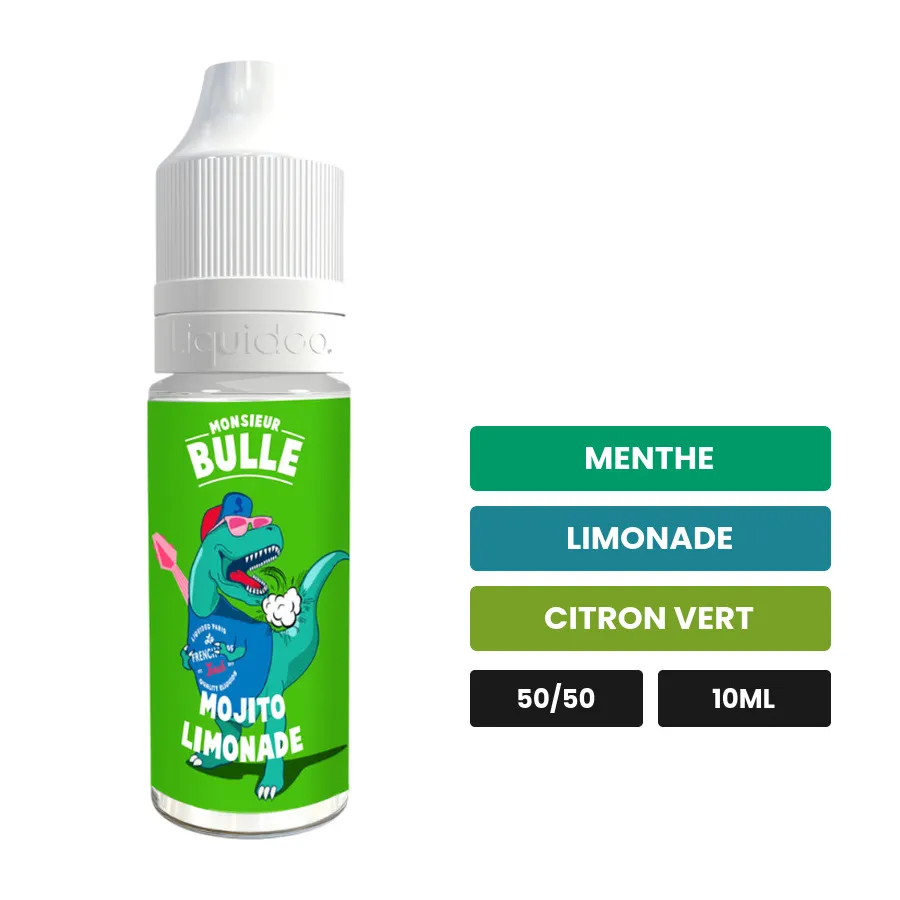 E-liquide Mojito Lemonade de Liquideo, 10 ml, saveurs menthe, limonade et citron vert, contient de la nicotine — taux.