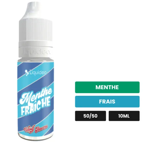 E-liquide Menthe Fraiche de Liquideo, 10 ml, saveurs menthe et frais, 3 mg de nicotine.