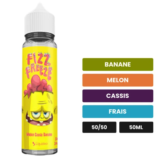 E-liquide Melon Cassis Banane de Liquideo, 50 ml, saveurs banane, melon, cassis et 1 autre.