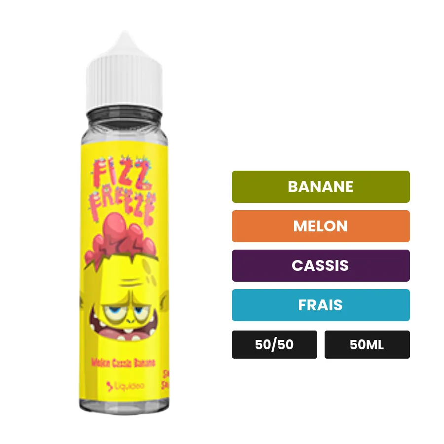 E-liquide Melon Cassis Banane de Liquideo, 50 ml, saveurs banane, melon, cassis et 1 autre.