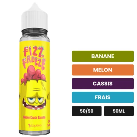 E-liquide Melon Cassis Banane de Liquideo, 50 ml, saveurs banane, melon, cassis et 1 autre.