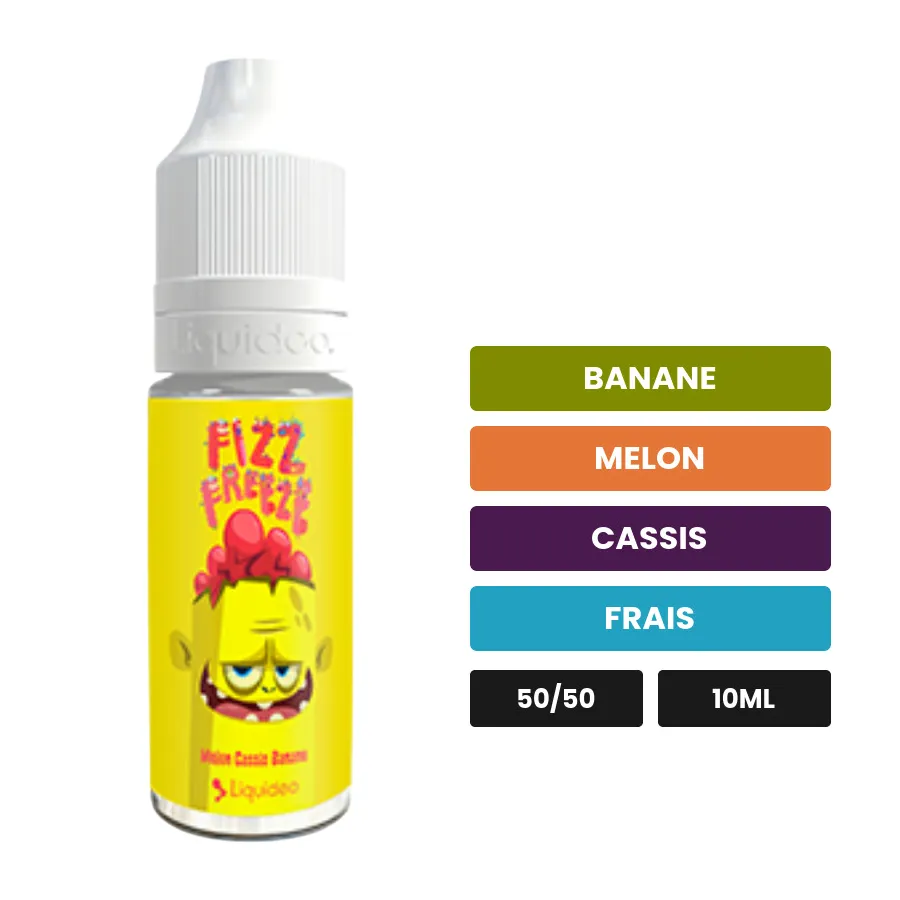 E-liquide Melon Cassis Banane de Liquideo, 10 ml, saveurs banane, melon, cassis et 1 autre.