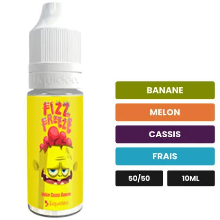 E-liquide Melon Cassis Banane de Liquideo, 10 ml, saveurs banane, melon, cassis et 1 autre.
