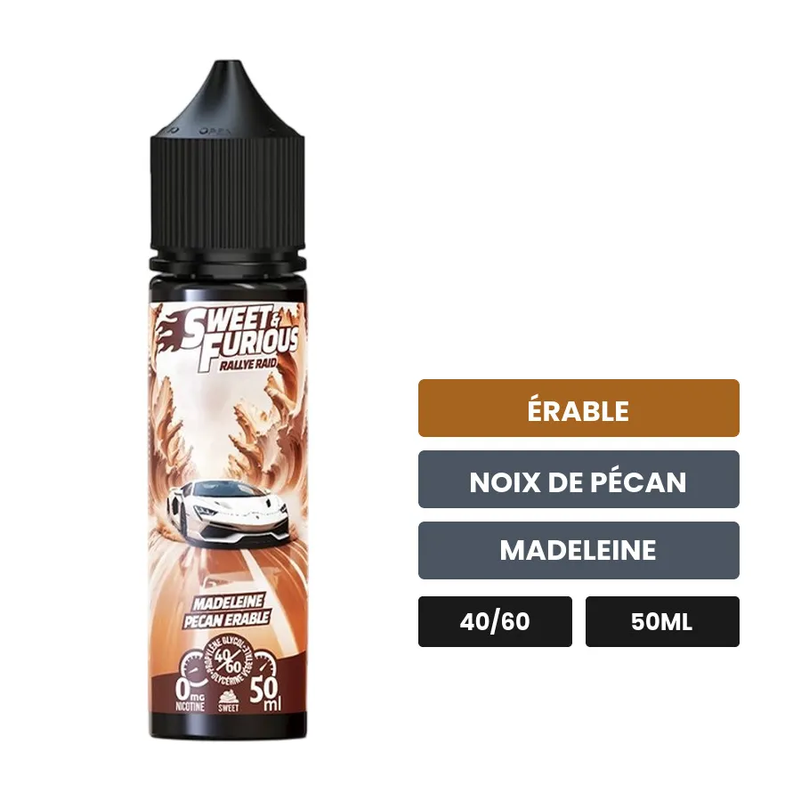 E-liquide Rallye Raid de Vape Maker, 50 ml, saveurs érable, noix de pécan et madeleine, sans nicotine — prêt à booster de.