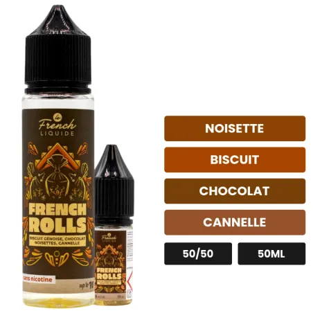 E-liquide French Rolls Easy2Shake de Le French Liquide, 50 ml, saveurs noisette, biscuit, chocolat et 1 autre.