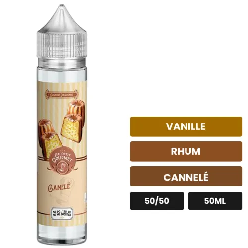 E-liquide Canelé de Savourea, 50 ml, saveurs vanille, rhum et cannelé.