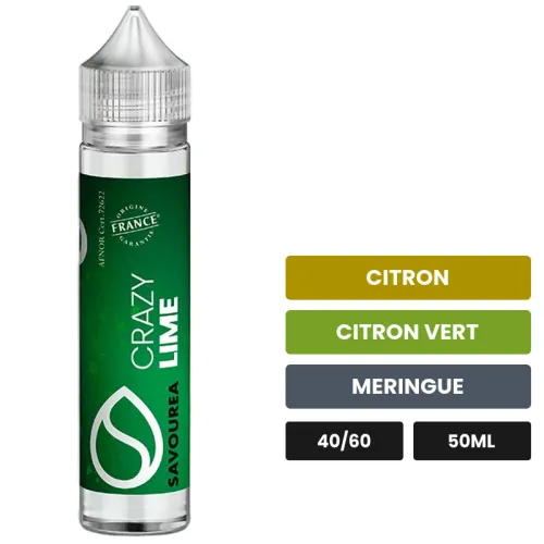 E-liquide Crazy Lime XL de Savourea, 50 ml, saveurs citron, citron vert et meringue.