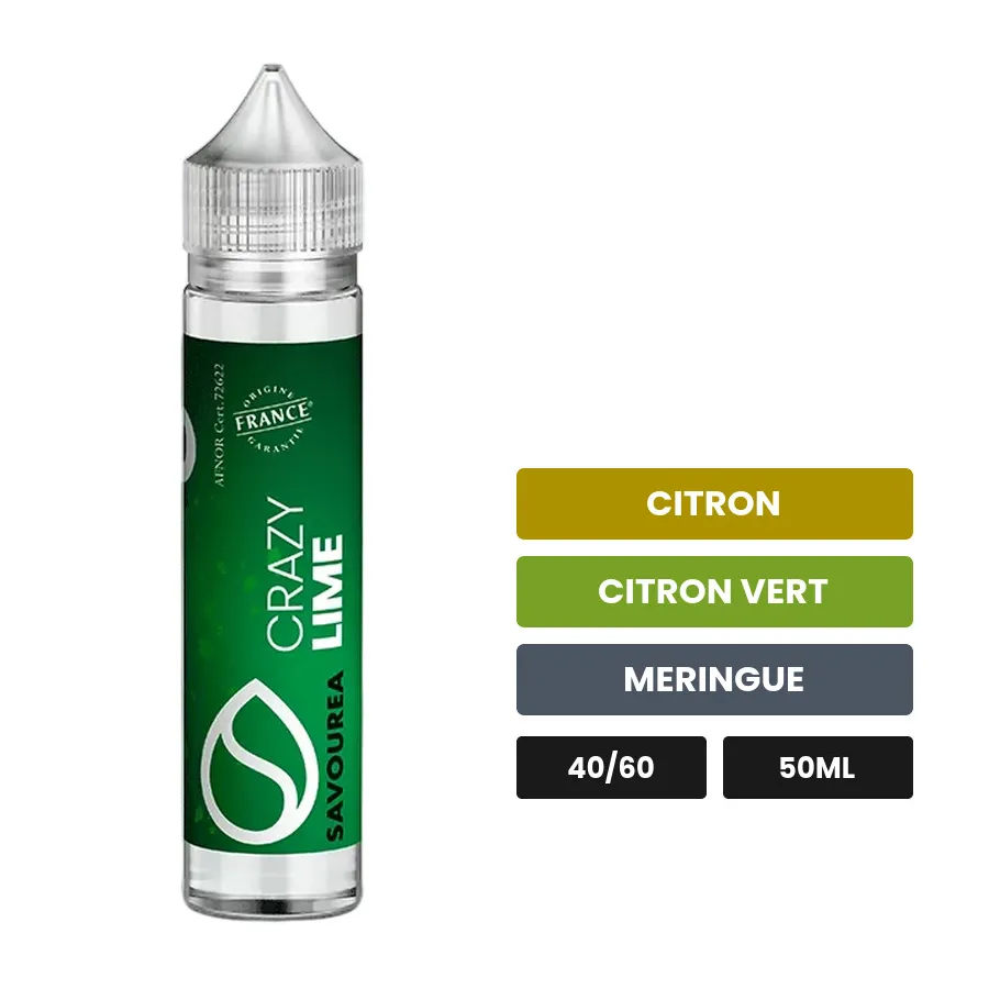 E-liquide Crazy Lime XL de Savourea, 50 ml, saveurs citron, citron vert et meringue.