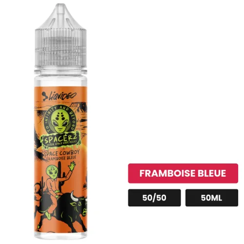 E-liquide Space CowBoy Framboise Bleue Spacerz de Liquideo, 50 ml, saveur framboise bleue.