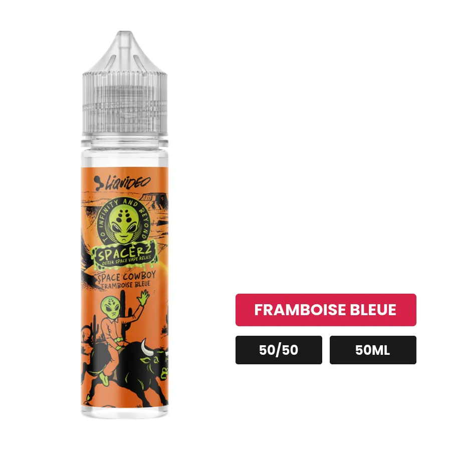E-liquide Space CowBoy Framboise Bleue Spacerz de Liquideo, 50 ml, saveur framboise bleue.