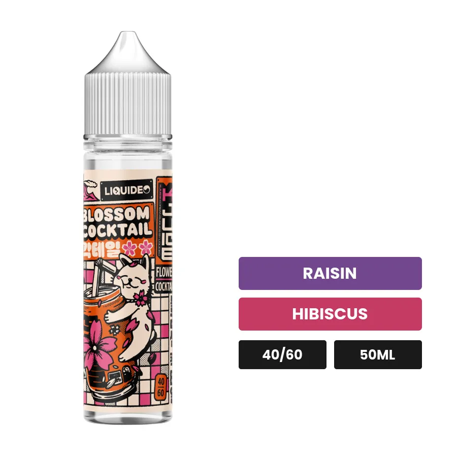 E-liquide Blossom Cocktail de Liquideo, 50 ml, saveurs raisin et hibiscus.